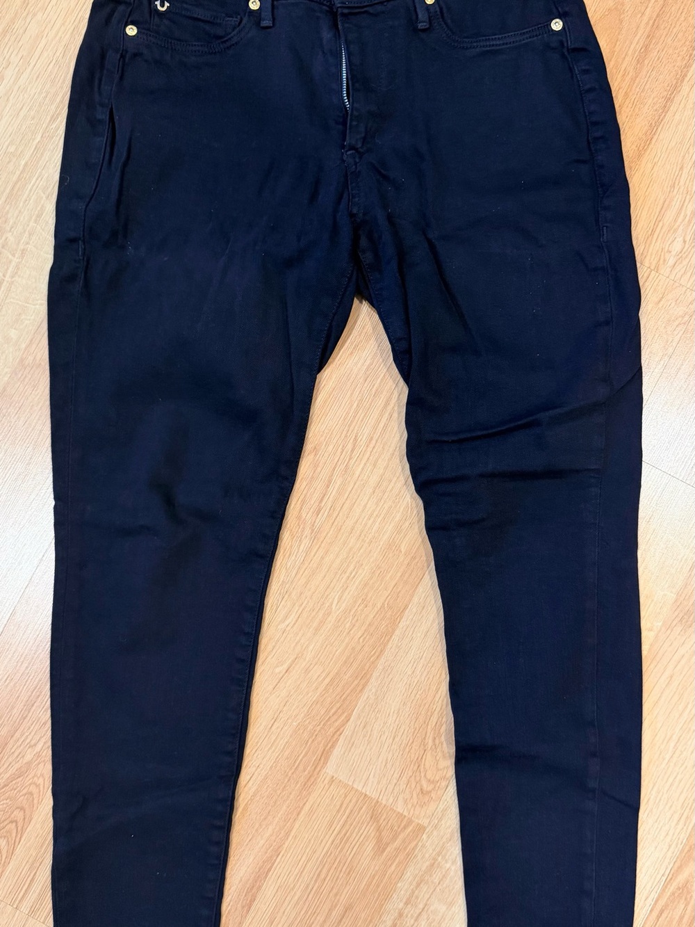 True Religion Black Jeans with Gold Button Detail